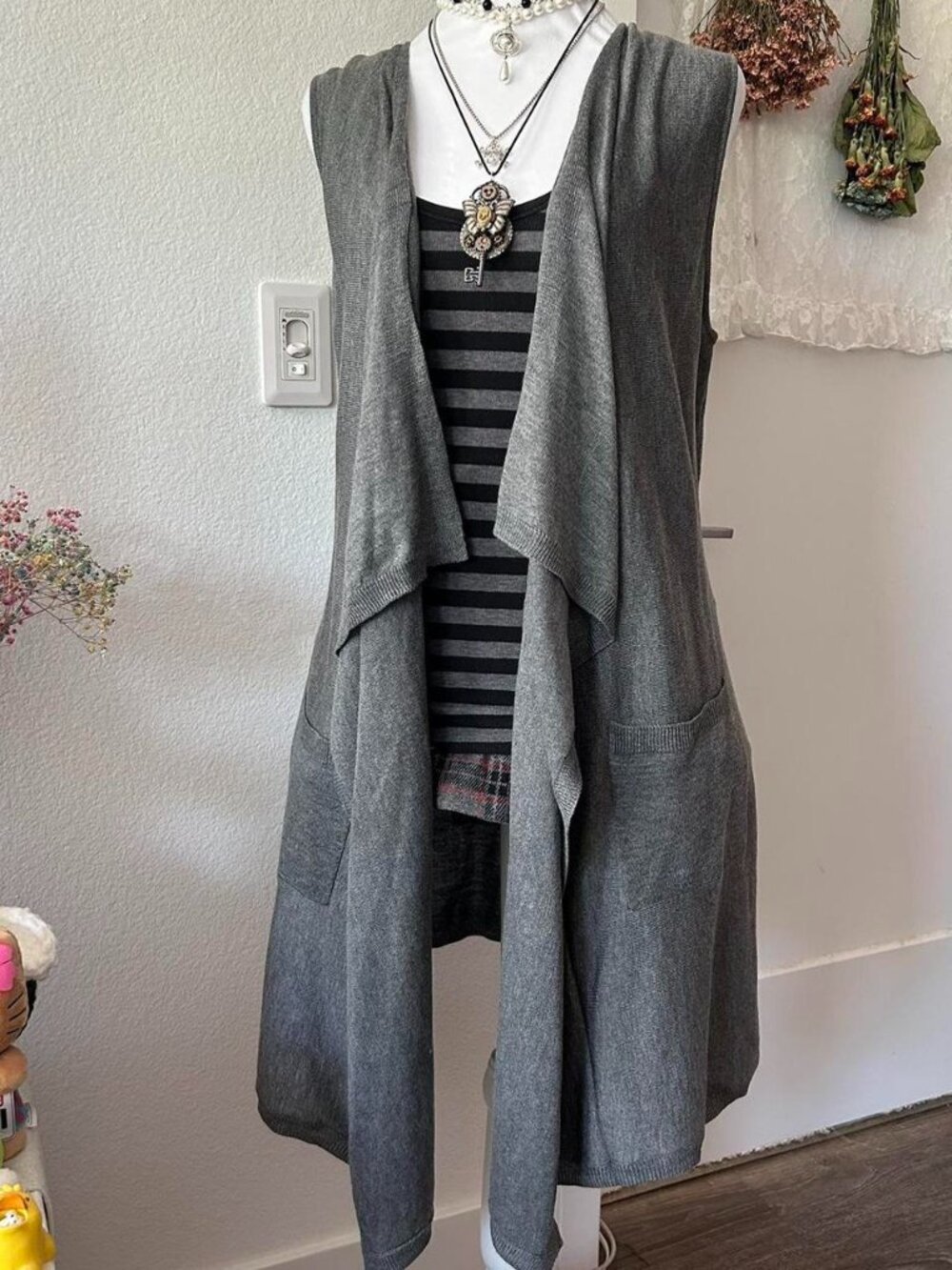 The Limited Gray Drapey Long Vest Cardigan